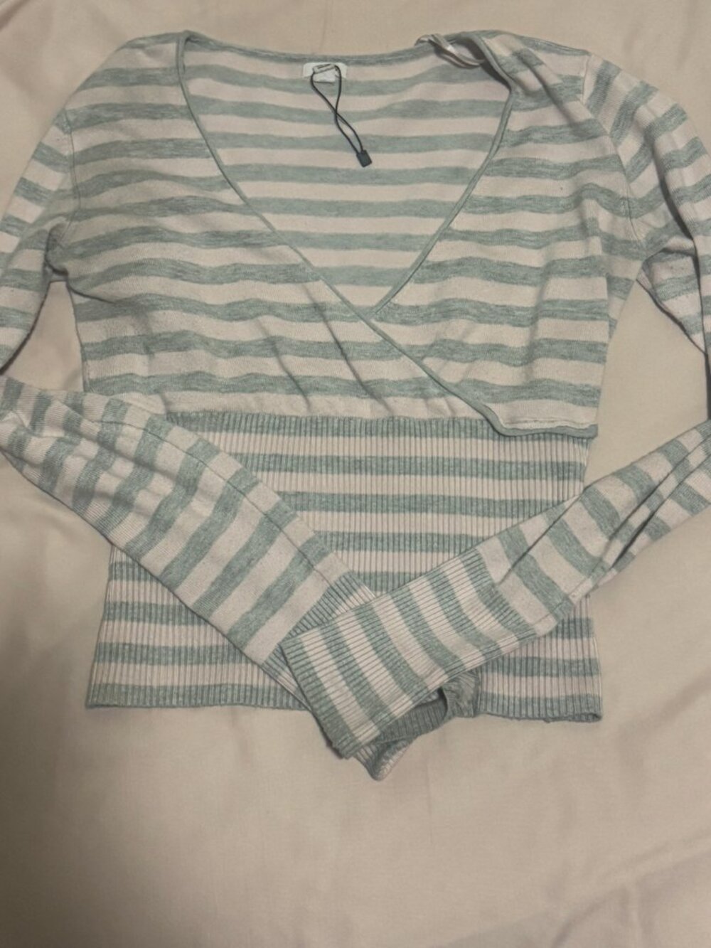 Garage pink/grey stripe v-neck cropped sweater (medium)